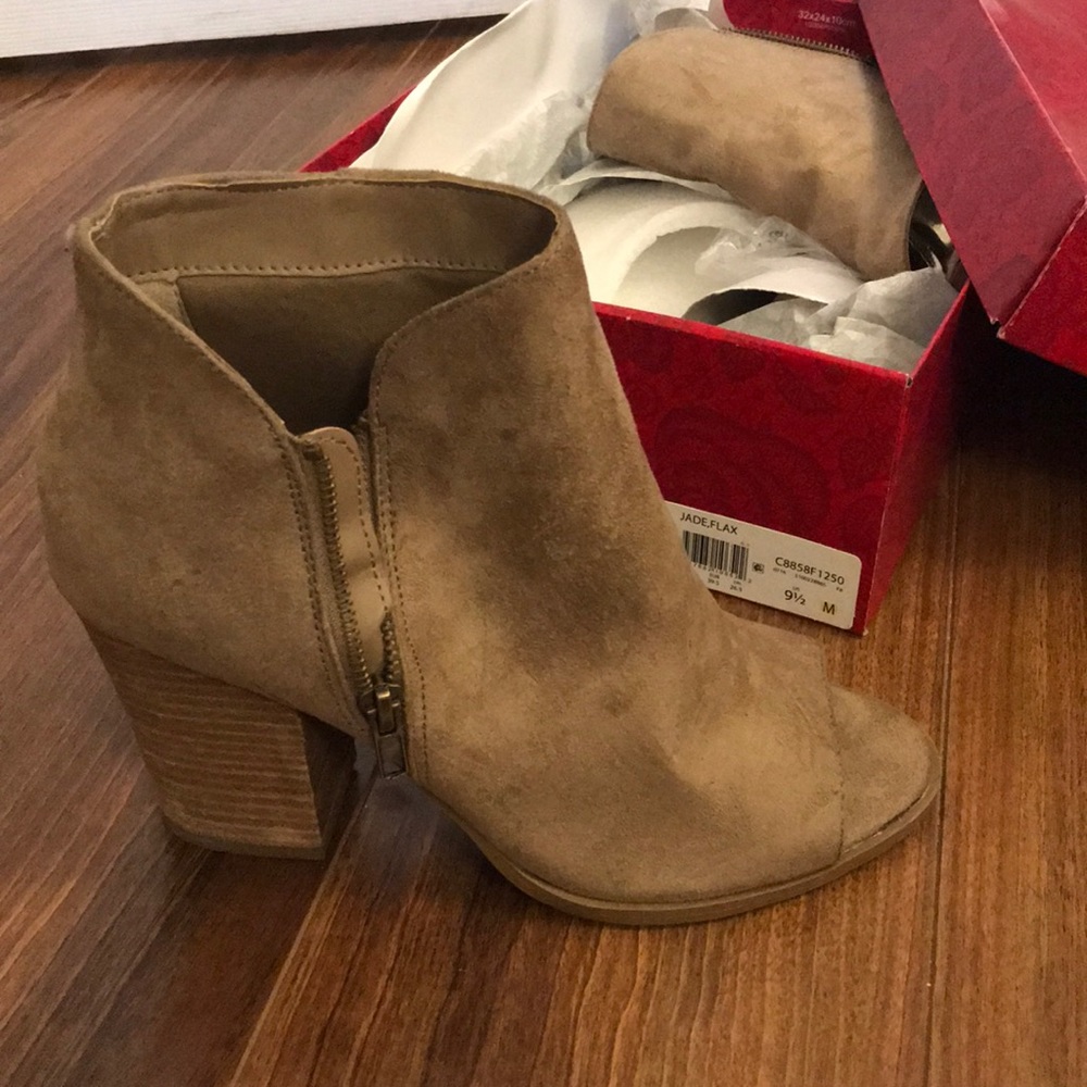 Carlos Santana Suede Peeptoe heeled booties